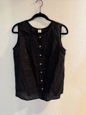 NWT Lintico Erin Black Linen Button Down Tank, Size M
